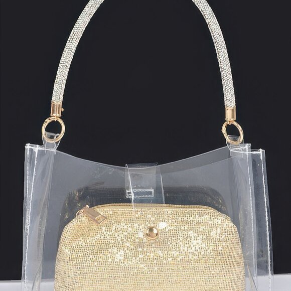 Clear Small Hobo Bag W/rhinestone Handle - Picture 3 of 7